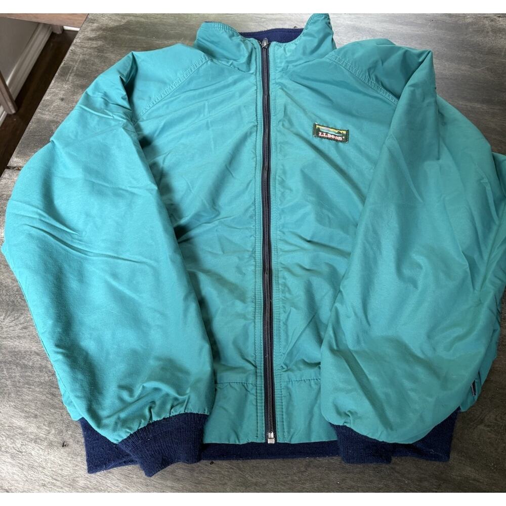 VTG LL Bean Warm Up Jacket Women's Large Teal Blue Full Zip Fleece Lined USA